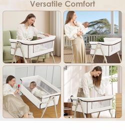 Newborn A baby crib and a baby bathtub.