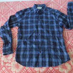 Twillory Untuck(able) Navy Plaid Stretch Tailored Fit Button-Up Shirt Size M