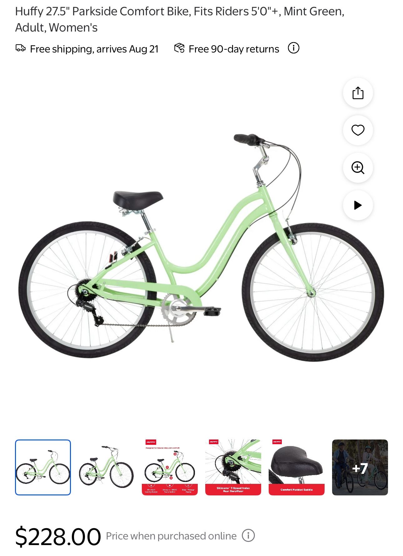 Huffy Parkside Comfort Bike, Fits Riders 5'0+, Mint Green