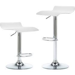Contemporary Chrome Air Lift Adjustable Swivel Bar Stool, Set of 2, White