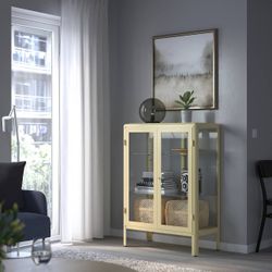 Ikea FABRIKÖR Glass-door cabinet, light yellow
