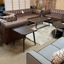 3 Piece Brown Set Sofa, Loveseat & Chair