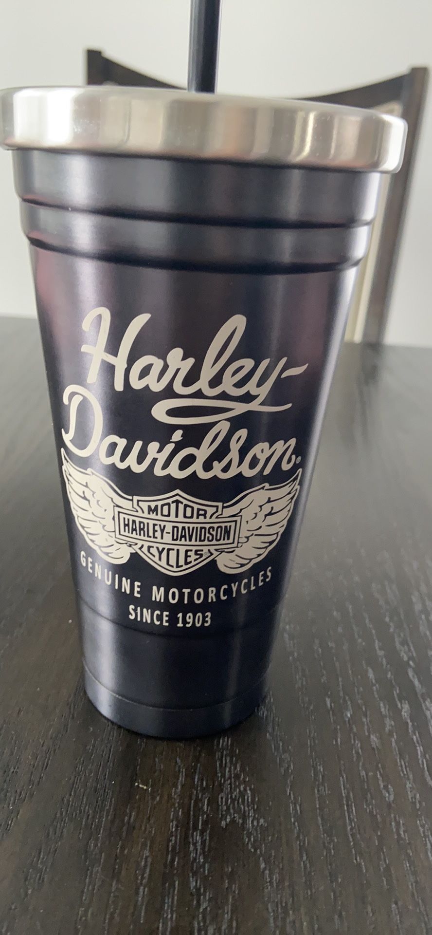 Harley Davidson stainless steel cup with straw