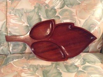 Mahogany Wood Carved leaf shape tray