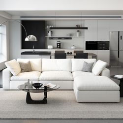 Cloud Modular Sectional Sofa with Storage Ottoman,120" L Shaped Sectional Couches for Living Room,Down Filled Comfort Minimalist Deep Sofa Couches for