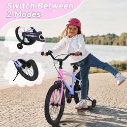 16” Kids Bike for Boys and Girls with Kickstand, Training Wheels & Dual Brakes – Gradient Purple