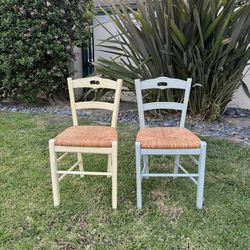 Two Pottery Barn Kids Straw Chair Set Blue and Green