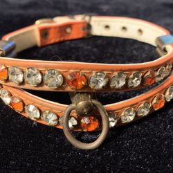 Vintage Pumpkin Orange Rhinestone X-Small Collar