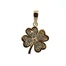 Woman’s Ladies 14k Yellow Gold CZ Cubic Zirconia Four Leaf Clover Charm Pendant For Necklace GP3118452