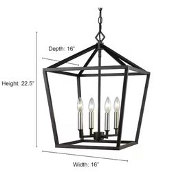 4-Light 16 in. Wide Matte Black Taper Candle Pendant