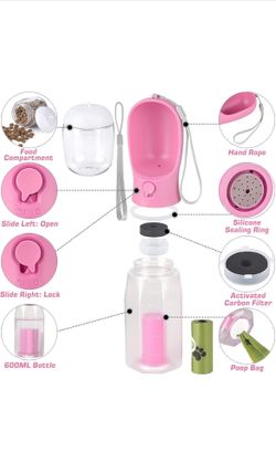 Dog Water Bottle 3-in-1 - Leak Proof Portable Puppy Water Dispenser with Drinking Feeder， Food Container， and Poop Bag Space - Perfect for Outdoor Wal