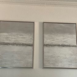 Set of 2 Large Neutral Wall Art – Modern Gray Abstract (Framed)