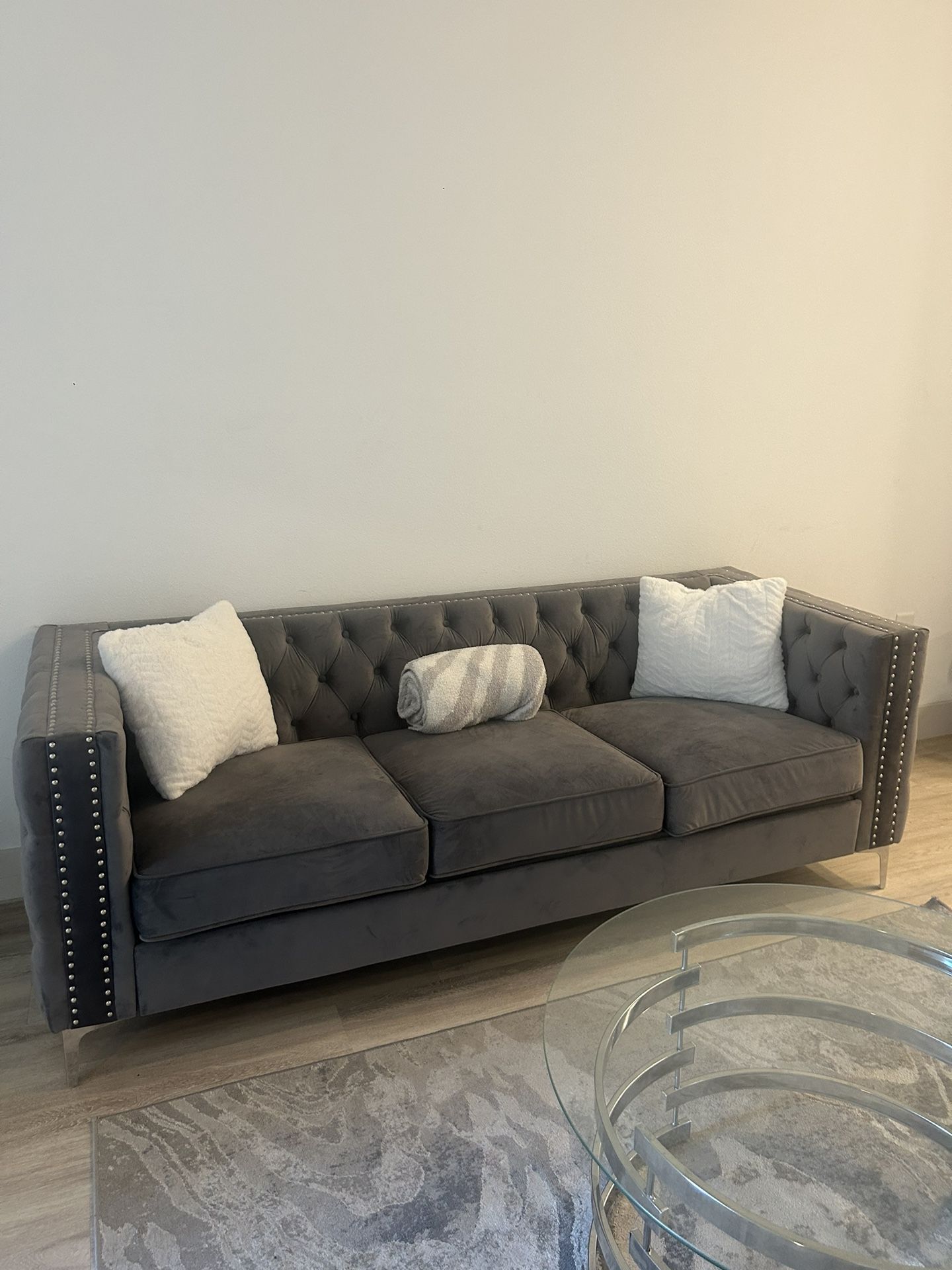 Velvet Grey Couch 
