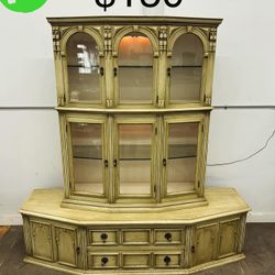 Vintage French 2 Pieces China Cabinet with 8 Doors, 4 Shelves, 2 Drawers and 2 Cabs