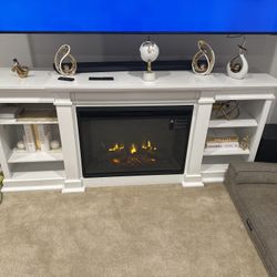 White TV Stand/Entertainment Center With Electric Fireplace/heater