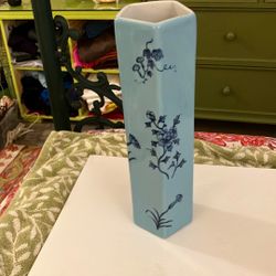 Flower Container Powder Bluewith Blue Floral Design