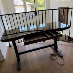 Electric Adjustable Standing Desk – Wood & Glass – Excellent Condition