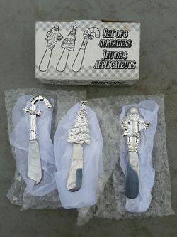 3 silver figural Christmas spreaders cutlery