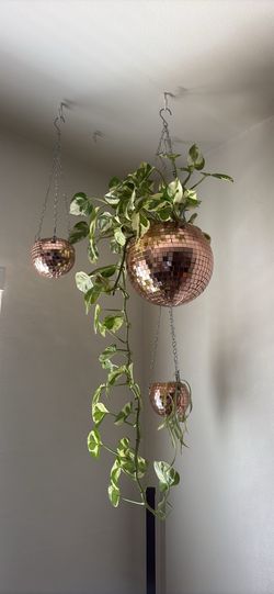 Pink disco ball planters