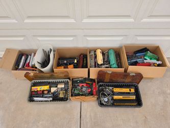 Boxes of Vintage Model Railroad Train Stuff Locomotives Cars Track