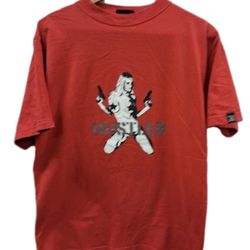 CV17  Vintage Hustler Hardcore Since 74 Red Full Graphic T Shirt Size Medium