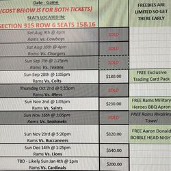 NFL - Rams Vs (see Pics) At Sofi Stadium Home Game Tickets