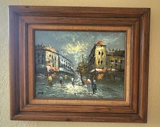 Vintange "Night in Paris "Oil Painting 
,Painting 17 /33 inchis.
With frame  24/ 20 inchis