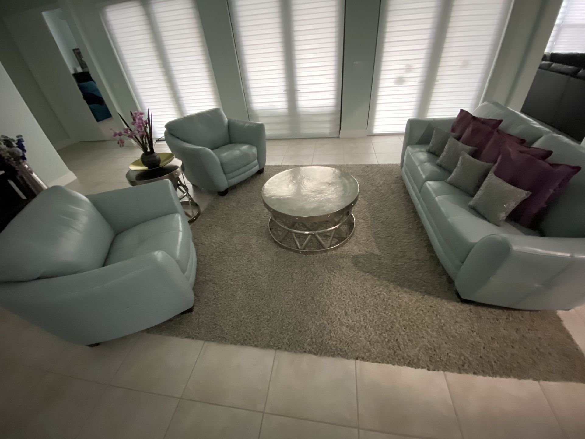 Aqua Leather Couch Set From Baer’s Furniture