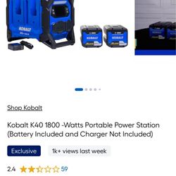 Kobalt K40 1800W Portable Power Station Kit – Includes 2 Batteries (No Charger) | Jobsite Backup Power