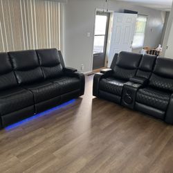 Brand New Leather Sofa And Love Seat With Bluetooth Speaker And Manual Reclining 