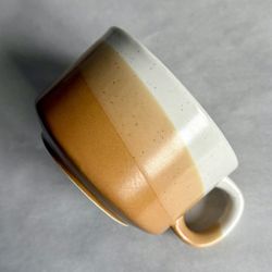 Vintage 12-oz Tri-Tone Orange And Cream Speckled Stoneware Soup Mug