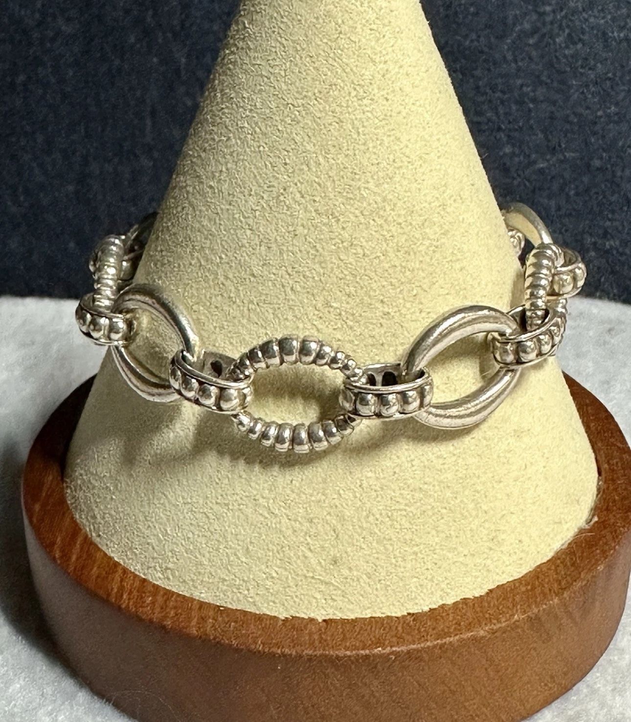 FREE SHIPPING! Lagos 925 Silver Signature Caviar Oval Smooth & Fluted Link Bracelet 7.5” Lot#75