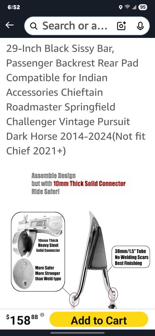 Indian Chieftain Chrome Sissy Bar