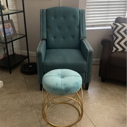 Turquoise Chair With Feet Stool 