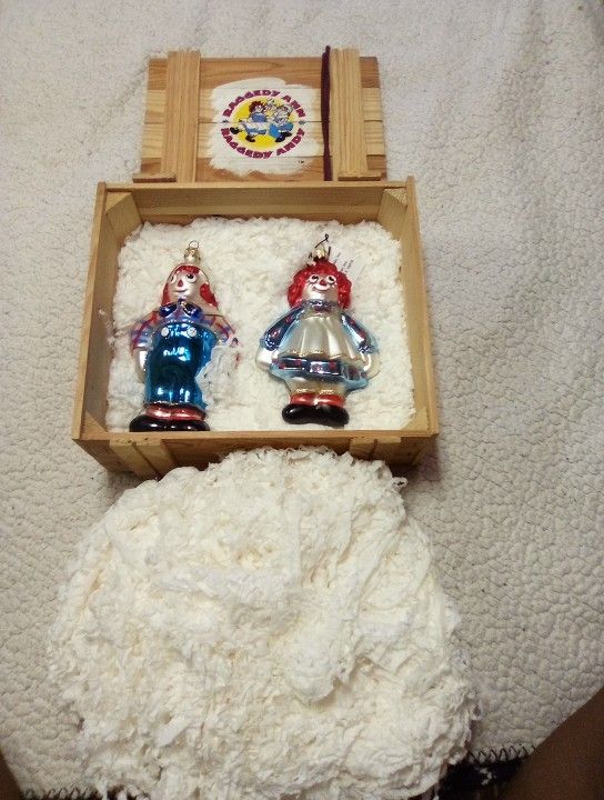 Raggedy Ann & Andy Hand Blown Glass Ornaments 1997 Simon & Schuster $40 Firm P/U 48 TH ST Roosevelt Phx