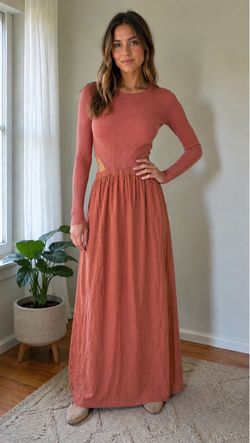 Rust orange long-sleeve maxi dress (Large)