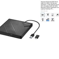 Amicool External DVD Drive USB 3.0 USB C CD Burner CD/DVD +/-RW Optical Drive, Slim Portable DVD CD ROM Rewriter Writer