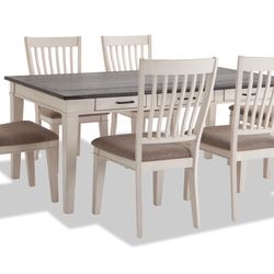 Montana 7 Piece White & Beige Upholstered Dining Set