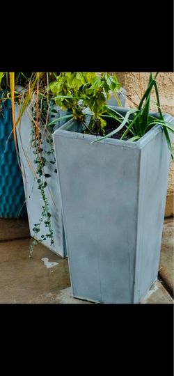Two Tall Gray Resin planters