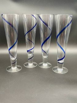 Discontinued Pier 1 Cobalt Blue Swirline Pilsner Glasses (Set of 4)