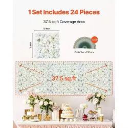 204# 3D Flower Wall Panel, 24 PCS 15 x 15 inch, Artificial Floral Wall Background Mesh Backing Mat,Seamless Design&Easy Installation for Wedding Valen
