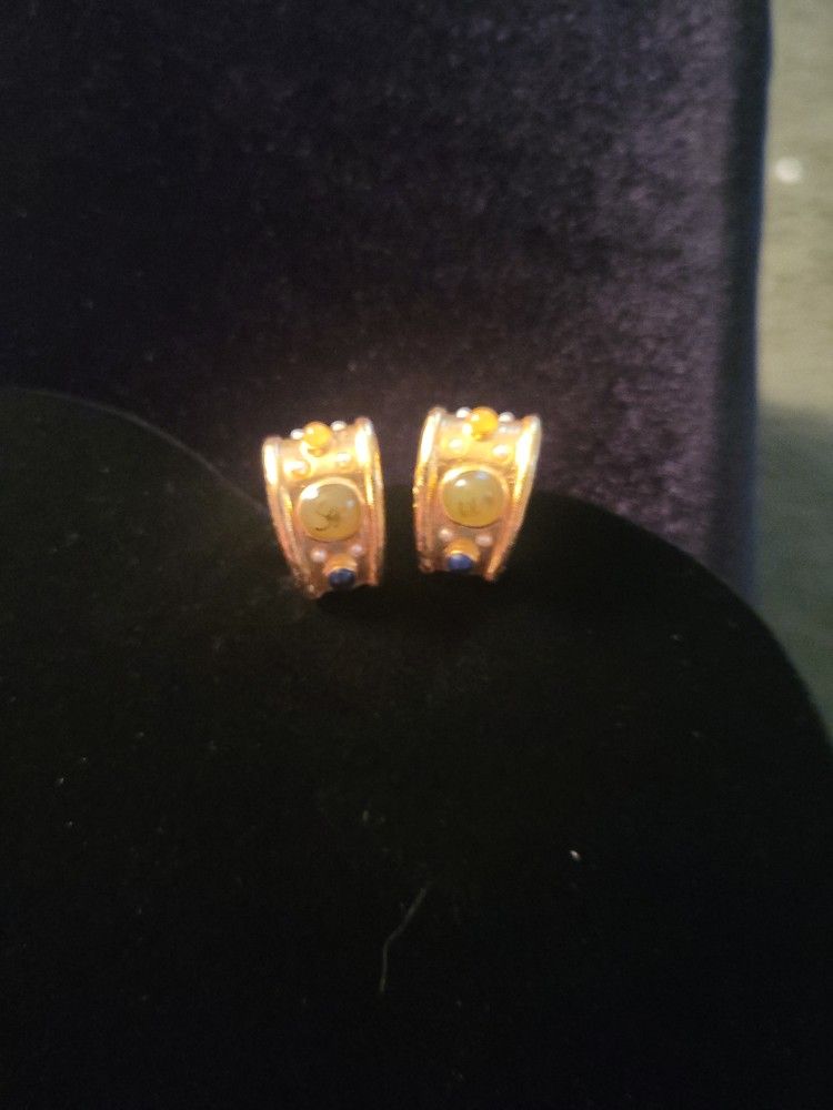 Signed AK (Anne Klein) Gold Plated Half Hoop Earrings 