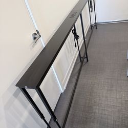 Huuger 102.4” Sofa Table with Power Outlets, Height Adjustable, Behind Couch Table with USB-C Ports