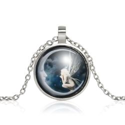 *New Arrival* FAIRY ON THE MOON Photo Cabochon Chain Pendant Necklace Jewelry *See My Other 200 Items*