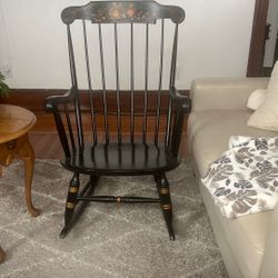 Late 20th Century Vintage Hitchcock Inspired Stenciling Black Painted Rocking Chair