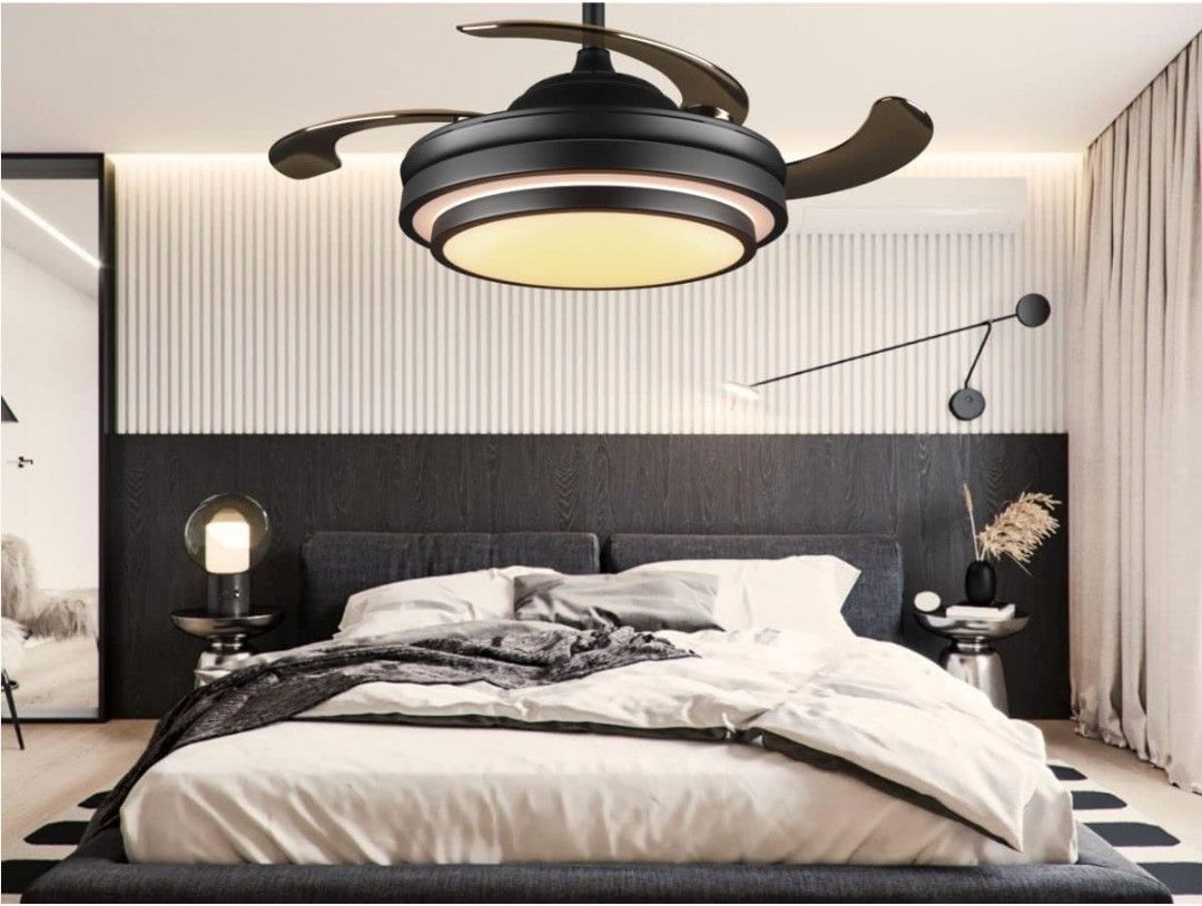 42" Modern Retractable Ceiling Fan with Light & APP Control