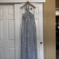 Baby Blue Halter Dress Shinny 
