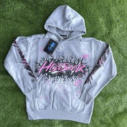 hellstar hoodie large grey and pink