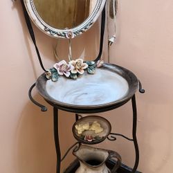 Wash Basin Stand Handcrafted And Floral Details 
