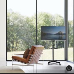 TV Mount Stand for 23 - 60 in. TVs Height Adjustable Mobile TV Cart with Wheels and One Tray for Bedroom, Living Room